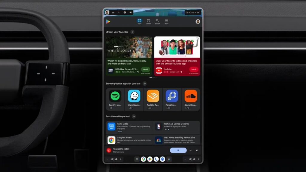 Google Play on a vertical in-car display