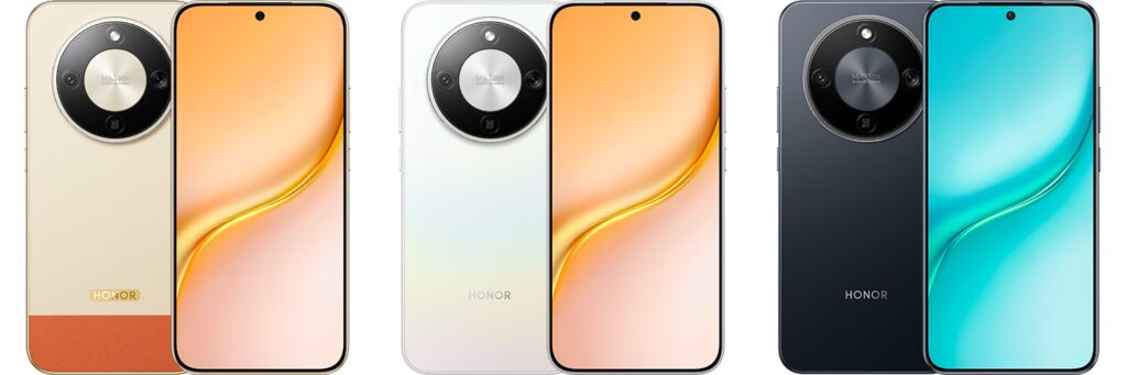 HONOR X9e s カラーバリエーション（Dawn Orange / Glacier White / Midnight Black）